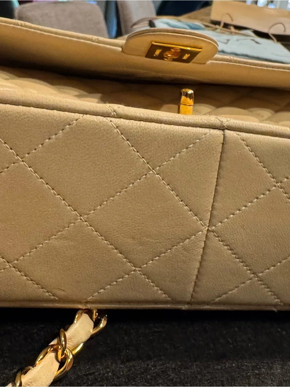 CHANEL Quilted Shoulder Bag in Taupe with Gold Hardware